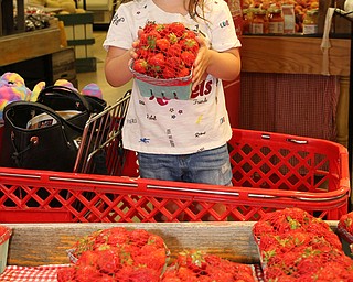 Araya Marr (3) of Poland picks out a basket of Strawberries during the Strawberry Festival at White House Fruit Farms in Canfield on Sunday afternoon.  Dustin Livesay  |  The Vindicator  6/17/18  Canfield.