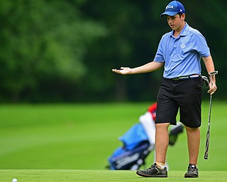 BOARDMAN, OHIO - JUNE 20, 2018: David Stanford, from Vienna, Virginia, reacts after missing a putt on the 12th hole during the second round of the AJGA junior tournament, Wednesday afternoon at Mill Creek Golf Course. DAVID DERMER | THE VINDICATOR