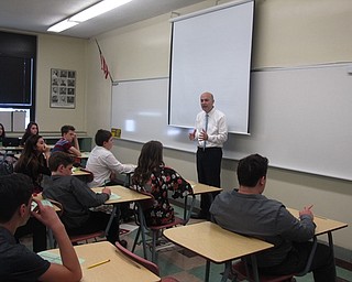 Neighbors | Zack Shively.Each eighth-grade classroom at Glenwood Junior High School had two speakers in a single period, which resulted in students seeing anywhere from 12-15 speakers during the day. Pictured, judge Anthony D'Apolito spoke to students about getting involved and helping others.