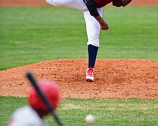 NILES, OHIO - JUNE 21, 2018: Mahoning Valley Scrappers starting pitcher Luis Oviedo delivers to Auburn DoubleDays' Juan Pascal in the fifth inning of a baseball game against the Auburn DoubleDays at Eastwood Field in Niles. DAVID DERMER | THE VINDICATOR