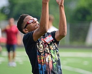 YOUNGSTOWN, OHIO - JUNE 25, 2018: VeShun Gurley catches a pass during the Mooney football Camp of Champions, Monday morning at Cardinal Mooney High School. DAVID DERMER | THE VINDICATOR