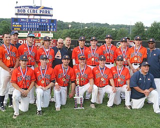 William D. Lewis The Vindicator  Astro Falcons with trophy after 6-26-18 win over Avalanche at Cene.