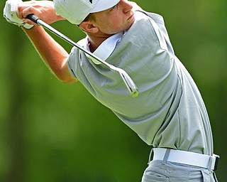 BOARDMAN, OHIO - JUNE 26, 2018: Brandon Gibson from Newton Falls follows his tee shot on the 16th hole, Tuesday afternoon at Mill Creek Golf Course during the Vindy Greatest Golfer. DAVID DERMER | THE VINDICATOR