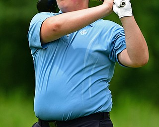 BOARDMAN, OHIO - JUNE 26, 2018: Nathan Cene of Austintown follows his tee shot on the 18th hole, Tuesday afternoon at Mill Creek Golf Course during the Vindy Greatest Golfer. DAVID DERMER | THE VINDICATOR