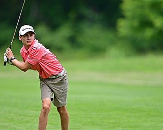 BOARDMAN, OHIO - JUNE 26, 2018: Patrick Kennedy of Boardman follows his approach shot from the fairway on the 18th hole, Tuesday afternoon at Mill Creek Golf Course during the Vindy Greatest Golfer. DAVID DERMER | THE VINDICATOR