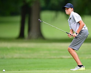 BOARDMAN, OHIO - JUNE 26, 2018: Michael Porter of McDonald reacts after missing a putt on the ninth hole, Tuesday afternoon at Mill Creek Golf Course during the Vindy Greatest Golfer. DAVID DERMER | THE VINDICATOR