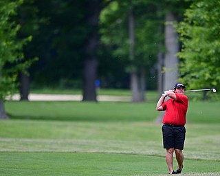 BOARDMAN, OHIO - JUNE 26, 2018: Michael Chaplow of Canfield follows his approach shot from the fairway on the 18th hole, Tuesday afternoon at Mill Creek Golf Course during the Vindy Greatest Golfer. DAVID DERMER | THE VINDICATOR