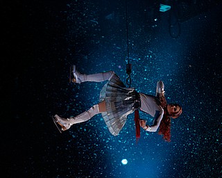 Madeline Stammen performs in mid-air as Crystal in Cirque Du Soleil Crystal in Covelli Centre on Wednesday.