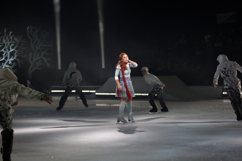 Madeline Stammen, center, performs as Crystal in Cirque Du Soleil Crystal in Covelli Centre on Wednesday.