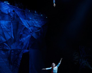 Madeline Stammen, below, as Crystal meets her reflection, Mary Siegel, in Cirque Du Soleil Crystal in Covelli Centre on Wednesday.