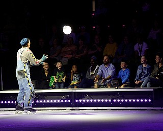 Nathan Cooper throws a ball of light into the audience during Cirque Du Soleil Crystal in Covelli Centre on Wednesday.