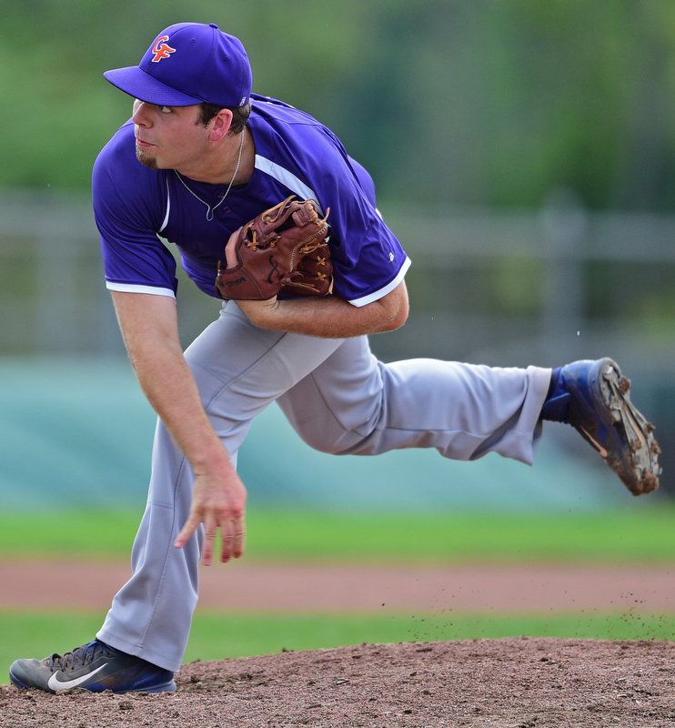 STRUTHERS, OHIO - JULY 3, 2018: Creekside starting pitcher Brandon Fleeger delivers in the second inning of a baseball game against Avalanche, Tuesday, July 3, 2018 in Struthers. DAVID DERMER | THE VINDICATOR