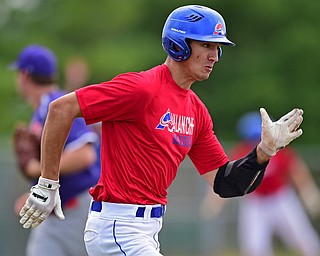 STRUTHERS, OHIO - JULY 3, 2018: Avalanche' Joe Bornes runs the bases after hitting a three-RBI triple in the second inning of a baseball game against Creekside, Tuesday, July 3, 2018 in Struthers. DAVID DERMER | THE VINDICATOR