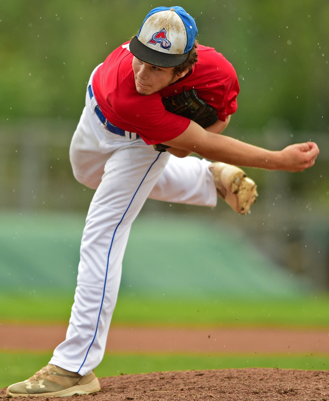 STRUTHERS, OHIO - JULY 3, 2018: Avalanche starting pitcher Garrett Brewer delivers in the second inning of a baseball game against Creekside, Tuesday, July 3, 2018 in Struthers. DAVID DERMER | THE VINDICATOR