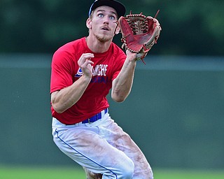 STRUTHERS, OHIO - JULY 3, 2018: Avalanche' Peter Jameson gets under the fly ball for the out in the third inning of a baseball game against Creekside, Tuesday, July 3, 2018 in Struthers. DAVID DERMER | THE VINDICATOR