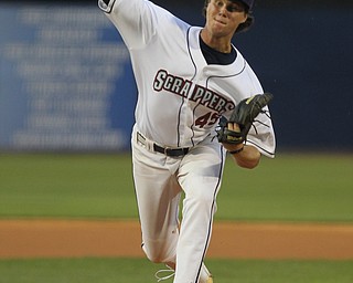 Scrappers starting pitcher Alex Royalty throws a pitch during the top of the first inning against Batavia at Eastwood Field on Thursday evening. Dustin Livesay  |  The Vindicator  7/5/18  Niles