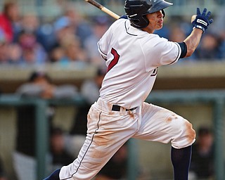 NILES, OHIO - JULY 6, 2018: Mahoning Valley Scrappers' Tyler Freeman hits a RBI single in the third inning of a baseball game against the Batavia Muckdogs, Friday, July 6, 2018, in Niles. DAVID DERMER | THE VINDICATOR