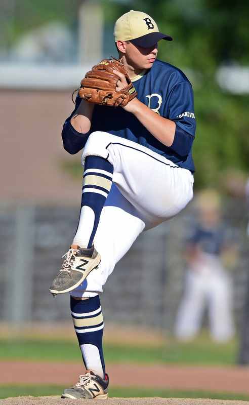 STRUTHERS, OHIO - JULY 7, 2018: Baird Brothers pitcher Marshall Mcgraw delivers in the fifth inning of a baseball game against Roth Brothers, Saturday, July 7, 2018, in Struthers. DAVID DERMER | THE VINDICATOR