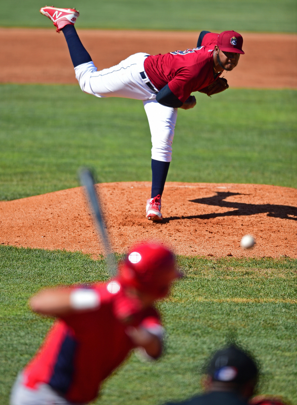 NILES, OHIO - JULY 8, 2018: Mahoning Valley Scrappers starting pitcher Luis Oviedo delivers in the fourth inning of a baseball game against the Williamsport Crosscutters, Sunday, July 8, 2018, in Niles. The Crosscutters won 8-4. DAVID DERMER | THE VINDICATOR