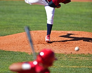 NILES, OHIO - JULY 8, 2018: Mahoning Valley Scrappers starting pitcher Luis Oviedo delivers in the fourth inning of a baseball game against the Williamsport Crosscutters, Sunday, July 8, 2018, in Niles. The Crosscutters won 8-4. DAVID DERMER | THE VINDICATOR