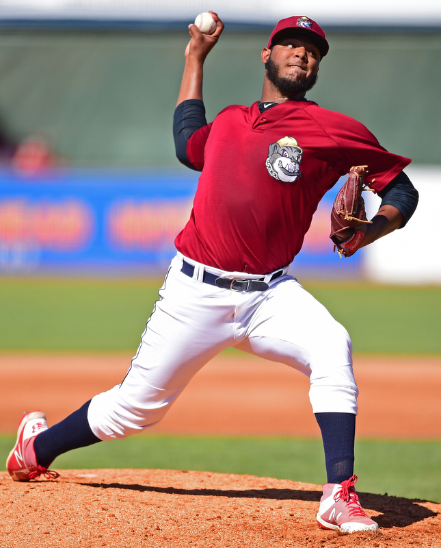NILES, OHIO - JULY 8, 2018: Mahoning Valley Scrappers starting pitcher Luis Oviedo delivers in the fourth inning of a baseball game against the Williamsport Crosscutters, Sunday, July 8, 2018, in Niles. The Crosscutters won 8-4. DAVID DERMER | THE VINDICATOR