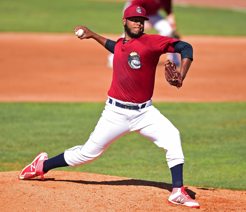 NILES, OHIO - JULY 8, 2018: Mahoning Valley Scrappers starting pitcher Luis Oviedo delivers in the fourth inning of a baseball game against the Williamsport Crosscutters, Sunday, July 8, 2018, in Niles. The Crosscutters won 8-4. DAVID DERMER | THE VINDICATOR