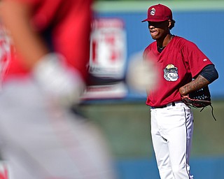 NILES, OHIO - JULY 8, 2018: Mahoning Valley Scrappers relief pitcher Luis Valdez waits for Williamsport Crosscutters' Ben Aklinski to run the bases after hitting a three run home run in the seventh inning of a baseball game, Sunday, July 8, 2018, in Niles. The Crosscutters won 8-4. DAVID DERMER | THE VINDICATOR