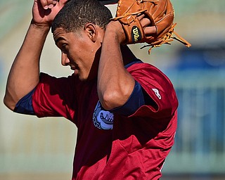 NILES, OHIO - JULY 8, 2018: Mahoning Valley Scrappers relief pitcher Luis Santos reacts after a two RBI-single by Williamsport Crosscutters' Alec Bohm in the eighth inning of a baseball game against the Williamsport Crosscutters, Sunday, July 8, 2018, in Niles. The Crosscutters won 8-4. DAVID DERMER | THE VINDICATOR