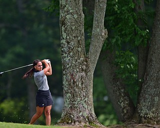 SALEM, OHIO - JULY 10, 2018: Carly Ungaro follows her approach shot on the tenth hole during the Vindy Greatest Golfer Qualifier, Tuesday afternoon at Salem Hills Golf Course. DAVID DERMER | THE VINDICATOR