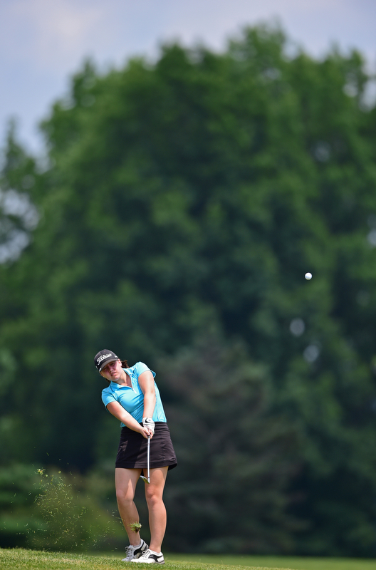 SALEM, OHIO - JULY 10, 2018: Emily Jackson of Boardman follows her approach shot on the tenth hole during the Vindy Greatest Golfer Qualifier, Tuesday afternoon at Salem Hills Golf Course. DAVID DERMER | THE VINDICATOR