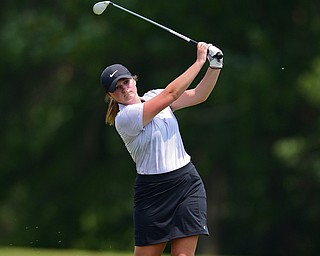 SALEM, OHIO - JULY 10, 2018: Madison Horvath of Springfield follows her approach shot on the tenth hole during the Vindy Greatest Golfer Qualifier, Tuesday afternoon at Salem Hills Golf Course. DAVID DERMER | THE VINDICATOR