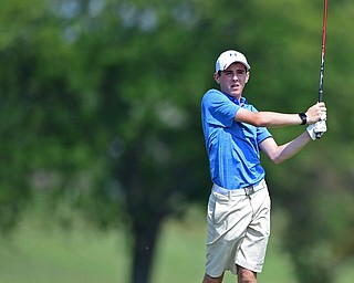 SALEM, OHIO - JULY 10, 2018: Chris Smallwood follows his approach shot on the 10th hole during the Vindy Greatest Golfer Qualifier, Tuesday afternoon at Salem Hills Golf Course. DAVID DERMER | THE VINDICATOR