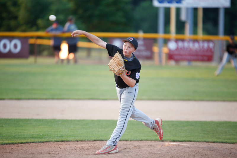 Canfield's Aiden Radinsky pitches to Boardman during the first inning of the Little League baseball 11-U playoff game on Wednesday.