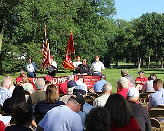 Neighbors | Abby Slanker.Canfield Mayor Richard Duffett addressed the crowd at the Till Open Ceremony prior to the start of the golf outing.