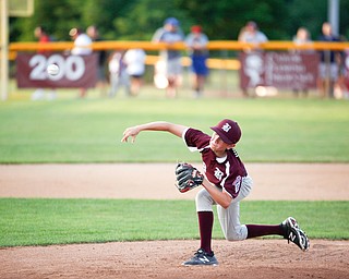 Boardman's Cal Huston pitches the ball during the first inning of the 12u district championship game against Poland at Field of Dreams in Boardman on Thursday.