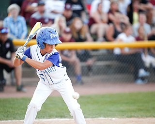 Poland's Andrew Todd watches a pitch during the second inning of the 12u district championship game against Boardman at Field of Dreams in Boardman on Thursday.