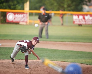 Boardman's Cal Huston pitches the ball during the first inning of the 12u district championship game against Poland at Field of Dreams in Boardman on Thursday.