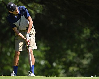 HERMITAGE, PENNSYLVANIA - JULY 12, 2018: Zavier Bokan of McDonald follows his putt on the 11th hole, Thursday afternoon during the Vindy Greatest Golfer tournament at Tam O'Shanter in Hermitage. DAVID DERMER | THE VINDICATOR