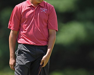 HERMITAGE, PENNSYLVANIA - JULY 12, 2018: Alex Rapp from Poland reacts after missing his putt on the 15th hole, Thursday afternoon during the Vindy Greatest Golfer tournament at Tam O'Shanter in Hermitage. DAVID DERMER | THE VINDICATOR