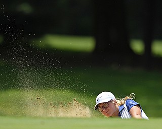 HERMITAGE, PENNSYLVANIA - JULY 12, 2018: Sophia Yurich follows her shot from the sand trap on the 8th hole, Thursday afternoon during the Vindy Greatest Golfer tournament at Tam O'Shanter in Hermitage. DAVID DERMER | THE VINDICATOR