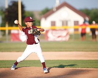 Boardman's Gabe Hammerton pitches the ball during the 10u championship game against Poland at Field of Dreams on Friday.