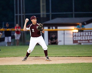 Boardman's Gavin Hyde throws the ball to first during the 12u championship game against Poland at Field of Dreams on Friday.