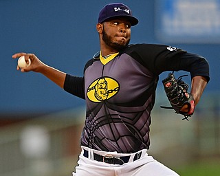 NILES, OHIO - JULY 14, 2018: Mahoning Valley Scrappers starting pitcher Luis Oviedo delivers in the fifth inning of a baseball game, Saturday, July 14, 2018, in Niles. Renegades won 1-0. DAVID DERMER | THE VINDICATOR