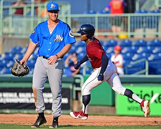 NILES, OHIO - JULY 15, 2018: Mahoning Valley Scrappers' Hosea Nelson runs the bases after hitting a walk-off home run off Hudson Valley Renegades relief pitcher Jesus Ortiz in the ninth inning, Sunday, July 15, 2018, in Niles. The Scrappers won 8-6. DAVID DERMER | THE VINDICATOR