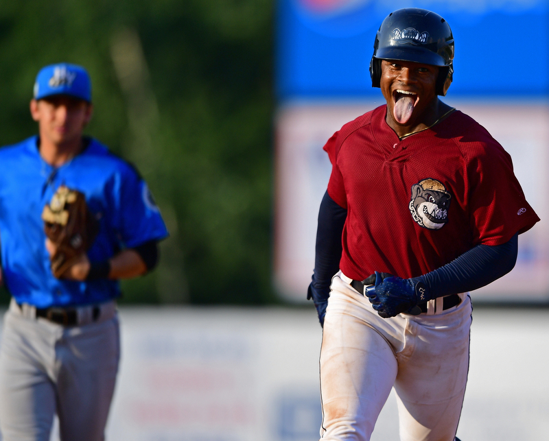NILES, OHIO - JULY 15, 2018: Mahoning Valley Scrappers' Hosea Nelson runs the bases after hitting a walk-off home run off Hudson Valley Renegades relief pitcher Jesus Ortiz in the ninth inning, Sunday, July 15, 2018, in Niles. The Scrappers won 8-6. DAVID DERMER | THE VINDICATOR