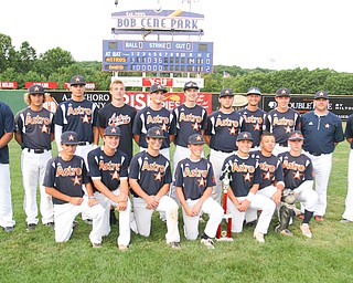 WilliamD. Lewis The Vindicator  Astros withthe trophy after 7-17-18 game with Baird at Cene.