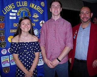 Neighbors | Submitted.This year's Boardman Lions Club scholarship winners are Boardman High School graduate Alexandra Morar and Cardinal Mooney High School graduate Matthew Hough. They are pictured with King Lion Matt Gambrel at the June 14 meeting.