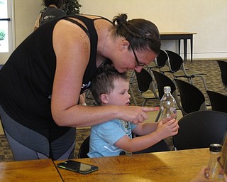 Neighbors | Jessica Harker.Jennifer Hartman helped her son, Calvin, in decorating his shaker at the Austintown green team event on June 25.