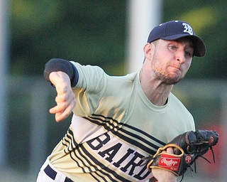 William D. Lewis The Vindicaotr  Baird pitcher Garrett Miller (23) delivers during 7-19-18 game with Troy at Cene.