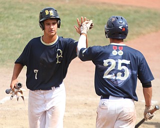 William D. Lewis The Vindicator  Baird's Brendan OShaughnessy(7) gets ongrats from Matt gibson after scoring during 7-22-18 game with connect at Cene.